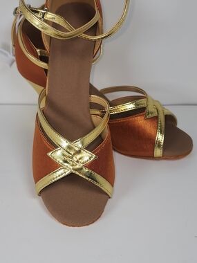 Gold-Trim Orange Satin Women's Dance Heels